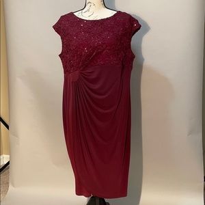 Connected Apparel Drk Red Faux wrap dress